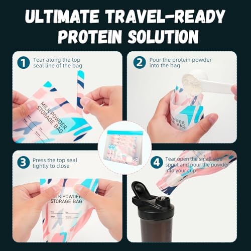 Contenedores Desechables para Proteína – 60 Bolsitas de Uso Único, Almacenamiento a Prueba de Fugas para Suplementos con Bolsa y Cucharilla para - imagen 2