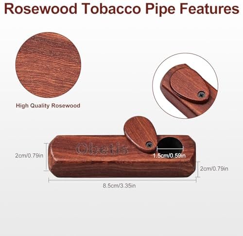 Juego de Regalo de Pipa de Tabaco Obetis de Madera de Rosa - Pipa de Madera Artesanal con Tapa, Compacta y Portátil para Viajes - Pipa de Madera con - imagen 2