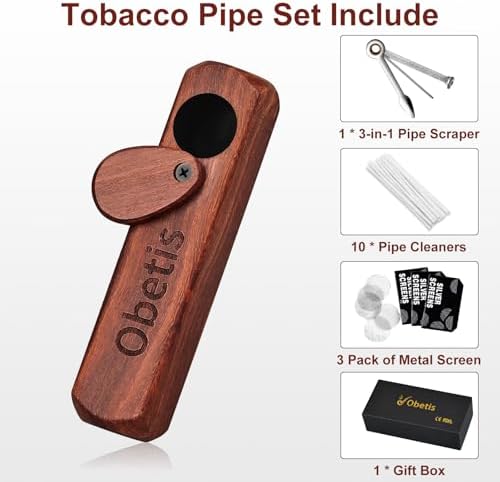 Juego de Regalo de Pipa de Tabaco Obetis de Madera de Rosa - Pipa de Madera Artesanal con Tapa, Compacta y Portátil para Viajes - Pipa de Madera con - imagen 5