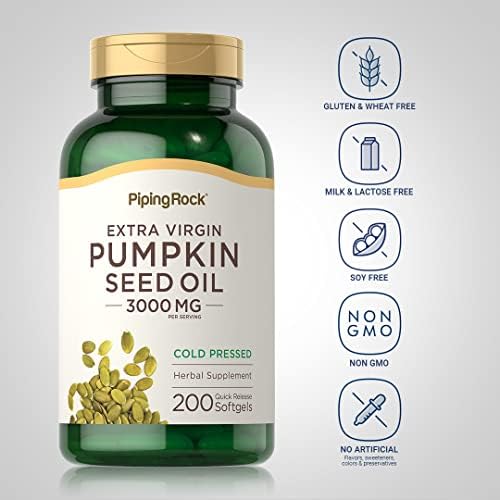 Cápsulas de Aceite de Semilla de Calabaza Piping Rock | 200 Unidades | Suplemento Herbal Prensado en Frío | Omega 6 y 9, Sin OGM, Libre de Gluten - imagen 3