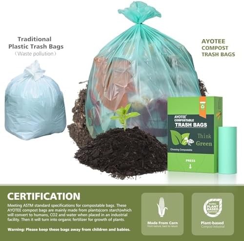 Bolsas de Basura Compostables AYOTEE de 13 Galones, 45 Piezas, Biodegradables para Cocina, Baño y Oficina, Bolsas Grandes para Compostaje - imagen 2