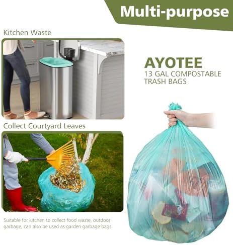 Bolsas de Basura Compostables AYOTEE de 13 Galones, 45 Piezas, Biodegradables para Cocina, Baño y Oficina, Bolsas Grandes para Compostaje - imagen 8