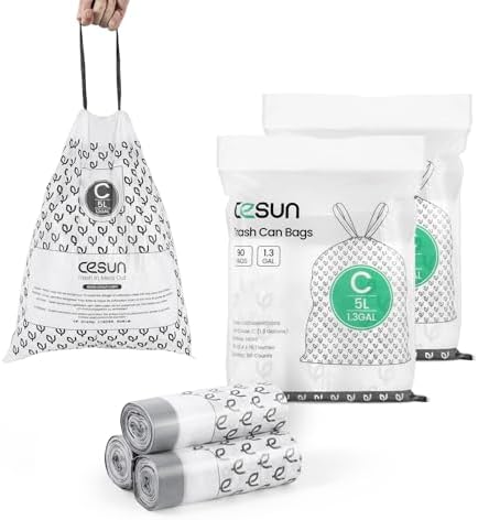 Bolsas de Basura Cesun Code C con Cuerda, 90 Piezas, Pre-cortadas de 1.3 Galones / 5 Litros, Forros para Botes Pequeños, Color Blanco - imagen 1