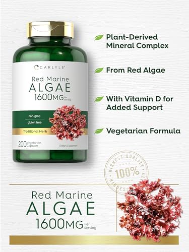 Carlyle Algas Marinas Rojas 1600mg | 200 Cápsulas | Suplemento Vegetariano | Sin OGM, Libre de Gluten - imagen 4
