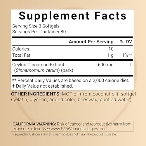 NatureBell Canela de Ceilán, 240 Cápsulas Blandas – Extracto de Canela de Ceilán – Con Aceite MCT – No OGM, Fabricado bajo cGMP - imagen 2