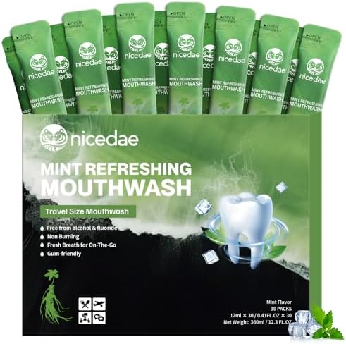 Nicedae Enjuague Bucal de Tamaño Viaje, Paquetes Portátiles Sin Alcohol ni Flúor, Menta Fresca, 30 Paquetes Individuales, Esenciales para Cruceros - imagen 1