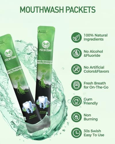 Nicedae Enjuague Bucal de Tamaño Viaje, Paquetes Portátiles Sin Alcohol ni Flúor, Menta Fresca, 30 Paquetes Individuales, Esenciales para Cruceros - imagen 2