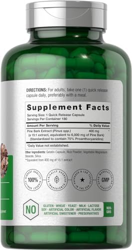 Extracto de Corteza de Pino Horbäach | 180 Cápsulas | Estandarizado al 75% de Proantocianidinas | Suplemento No Transgénico y Sin Gluten | Alta - imagen 2