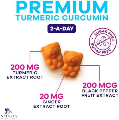 Gomitas de Cúrcuma y Curcumina Sin Azúcar - 95% Curcuminoides con Jengibre y Pimienta Negra para Mejor Absorción, Soporte Articular Vegano, Sabor - imagen 3