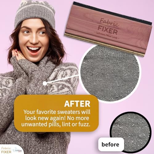 Peine Removedor de Pelusas de Cachemira con Mango de Madera de Cedro Natural (Diseño de Doble Cara) para Suéteres de Lana y Ropa Delicada - imagen 4