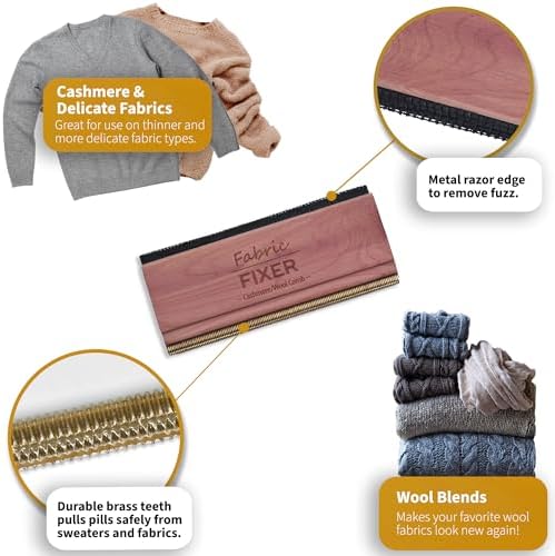 Peine Removedor de Pelusas de Cachemira con Mango de Madera de Cedro Natural (Diseño de Doble Cara) para Suéteres de Lana y Ropa Delicada - imagen 6