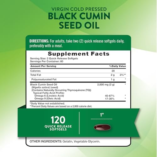 Píldoras de Aceite de Semilla Negra Nature's Truth | 2,000mg | 120 Softgels | Comino Virgen Prensado en Frío | Suplemento Sin OGM y Sin Gluten - imagen 2