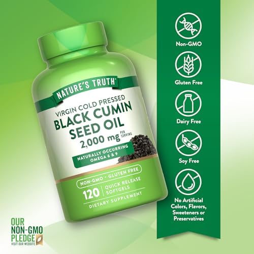 Píldoras de Aceite de Semilla Negra Nature's Truth | 2,000mg | 120 Softgels | Comino Virgen Prensado en Frío | Suplemento Sin OGM y Sin Gluten - imagen 3