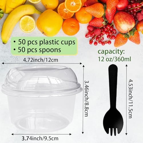 Tiaiidi 50 Piezas de Vasos Plásticos Desechables Transparentes de 12 oz con Tapa de Domo y Cucharas, Vasos para Postres y Snacks - imagen 2
