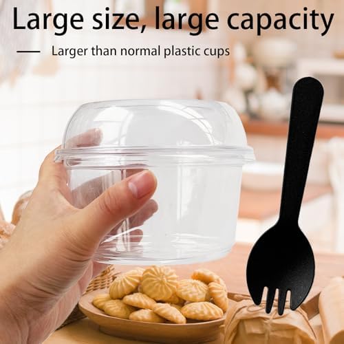 Tiaiidi 50 Piezas de Vasos Plásticos Desechables Transparentes de 12 oz con Tapa de Domo y Cucharas, Vasos para Postres y Snacks - imagen 3
