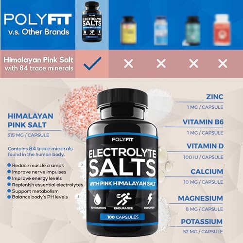 Sales de Electrolitos Polyfit - 100 Tabletas de Sal - Certificadas por NSF - Suplemento para Hidratación Rápida, Recuperación y Resistencia para - imagen 4