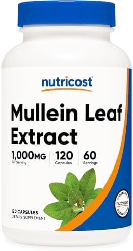 Extracto de Hoja de Mullein Nutricost 120 Cápsulas - 60 Porciones por Botella, Vegano, Sin OGM y Sin Gluten - imagen 1