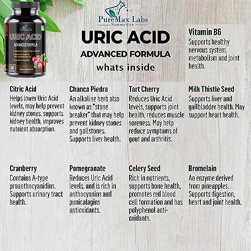 YUMMYVITE Fórmula Avanzada de Ácido Úrico – Limpieza de Riñones, Hígado, Vesícula Biliar y Tracto Urinario con Arándano, Chanca Piedra, Cereza Ácida, - imagen 3