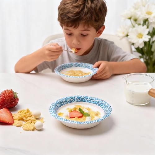 Tazones de Papel MUCHII de 10 Oz, Paquete de 150, Tazones Desechables Impermeables Impresos en Azul para Snacks, Postres y Comidas Ligeras - imagen 2