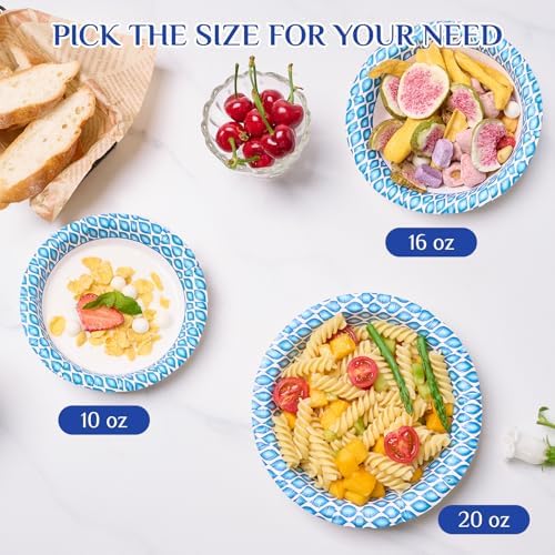 Tazones de Papel MUCHII de 10 Oz, Paquete de 150, Tazones Desechables Impermeables Impresos en Azul para Snacks, Postres y Comidas Ligeras - imagen 6
