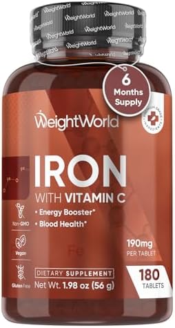 WeightWorld Hierro 65mg con Vitamina C 125mg - 180 Tabletas para Salud Sanguínea, Energía y Soporte Inmunológico | Suplemento Suave Vegano y No - imagen 1