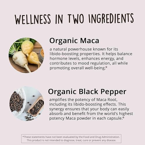 Cápsulas de Maca Orgánica 1200 mg – Aumenta la Libido Femenina, Suplemento Energético de Perú, Incluye Pimienta Negra para Mayor Absorción, Veganas, - imagen 4