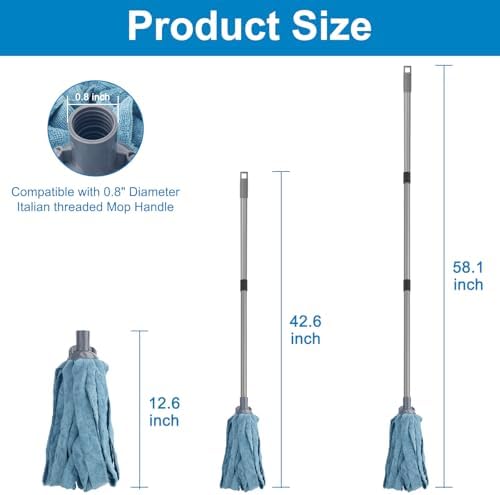 Mopa KeFanta para limpieza de pisos, incluye 1 mango y 2 cabezales de microfibra azul, recambios de mopa húmeda compatibles con varilla de 0.8 - imagen 4