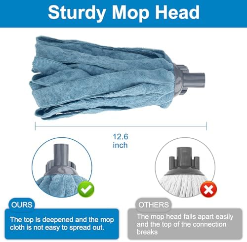 Mopa KeFanta para limpieza de pisos, incluye 1 mango y 2 cabezales de microfibra azul, recambios de mopa húmeda compatibles con varilla de 0.8 - imagen 6