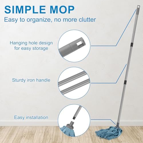 Mopa KeFanta para limpieza de pisos, incluye 1 mango y 2 cabezales de microfibra azul, recambios de mopa húmeda compatibles con varilla de 0.8 - imagen 7