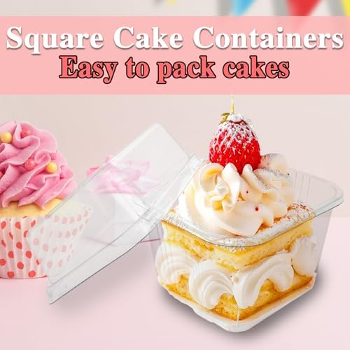Alaeseje 60 Piezas de Vasos Plásticos Desechables de 8 oz con Tapas y Cucharas, Contenedores Cuadrados para Postres, Helado, Pudding, Yogur y Mousse - imagen 4