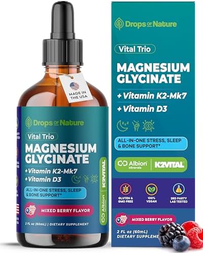 Suplemento de Magnesio Glicinato, Vitamina K2 y D3 – Vegano, Libre de OGM – VIT D MK7 K2 Suplemento de Vitaminas y Mezcla de Magnesio – Nutrientes - imagen 1
