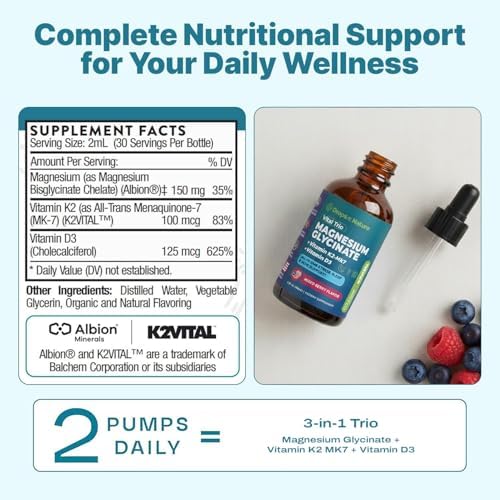 Suplemento de Magnesio Glicinato, Vitamina K2 y D3 – Vegano, Libre de OGM – VIT D MK7 K2 Suplemento de Vitaminas y Mezcla de Magnesio – Nutrientes - imagen 3