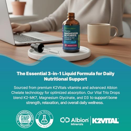 Suplemento de Magnesio Glicinato, Vitamina K2 y D3 – Vegano, Libre de OGM – VIT D MK7 K2 Suplemento de Vitaminas y Mezcla de Magnesio – Nutrientes - imagen 8