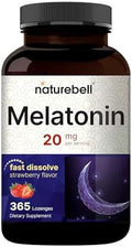 NatureBell Melatonina 20mg - 365 Pastillas - Suplemento para Dormir y Relajación Nocturna para Adultos - Se Disuelve Rápido - imagen 1