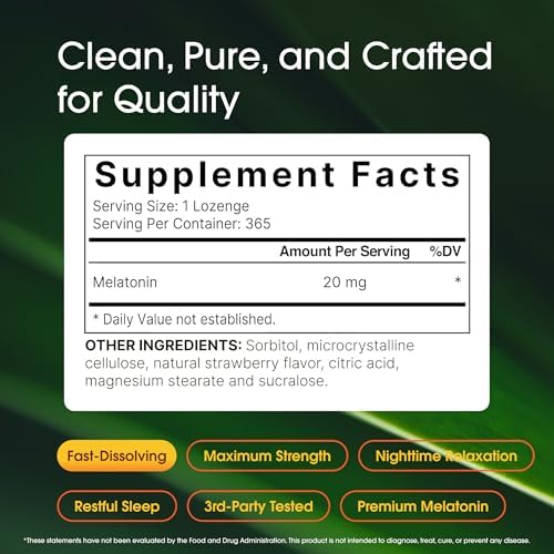 NatureBell Melatonina 20mg - 365 Pastillas - Suplemento para Dormir y Relajación Nocturna para Adultos - Se Disuelve Rápido - imagen 3