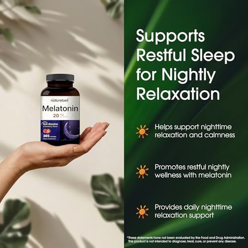 NatureBell Melatonina 20mg - 365 Pastillas - Suplemento para Dormir y Relajación Nocturna para Adultos - Se Disuelve Rápido - imagen 4