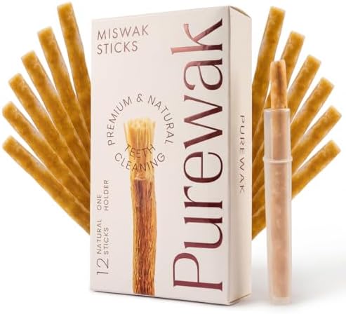 Palitos de Miswak PUREWAK, 100% Naturales, Blanquea y Refresca el Aliento, Suministro para 3 Meses, 1 Paquete con 12 Palitos y Soporte. - imagen 1