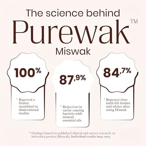 Palitos de Miswak PUREWAK, 100% Naturales, Blanquea y Refresca el Aliento, Suministro para 3 Meses, 1 Paquete con 12 Palitos y Soporte. - imagen 2