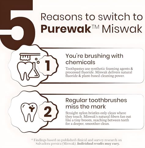 Palitos de Miswak PUREWAK, 100% Naturales, Blanquea y Refresca el Aliento, Suministro para 3 Meses, 1 Paquete con 12 Palitos y Soporte. - imagen 3