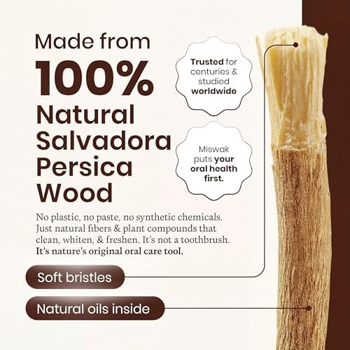 Palitos de Miswak PUREWAK, 100% Naturales, Blanquea y Refresca el Aliento, Suministro para 3 Meses, 1 Paquete con 12 Palitos y Soporte. - imagen 5