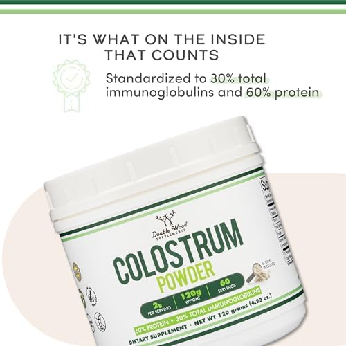 Polvo de Calostro Bovina Double Wood Supplements para Hombres y Mujeres, Salud Digestiva, Piel y Cabello, Soporte Inmunológico (120 Gramos, - imagen 5