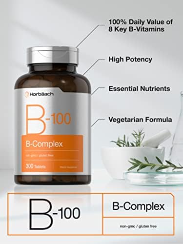 Horbäach Complejo de Vitamina B-100 | 100% del Valor Diario | 300 Tabletas | Suplemento Vegetariano, No Transgénico y Sin Gluten - imagen 3