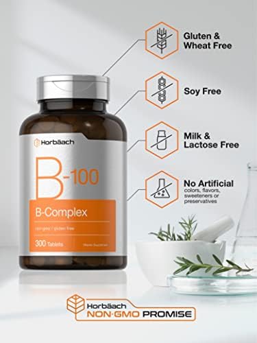 Horbäach Complejo de Vitamina B-100 | 100% del Valor Diario | 300 Tabletas | Suplemento Vegetariano, No Transgénico y Sin Gluten - imagen 4