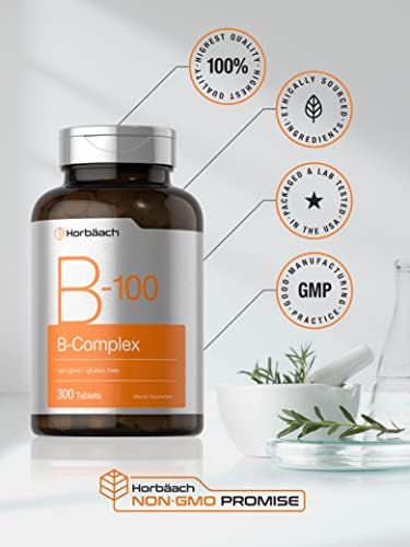 Horbäach Complejo de Vitamina B-100 | 100% del Valor Diario | 300 Tabletas | Suplemento Vegetariano, No Transgénico y Sin Gluten - imagen 5