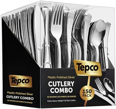 Set de Cubiertos Desechables de Plástico Plateado - 150 Piezas: 50 Cucharas, 50 Tenedores, 50 Cuchillos - Resistente para Fiestas en Gran Cantidad - imagen 1