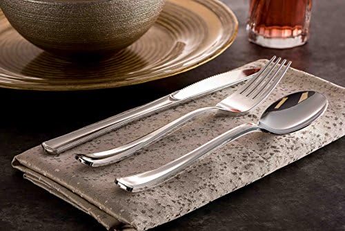 Set de Cubiertos Desechables de Plástico Plateado - 150 Piezas: 50 Cucharas, 50 Tenedores, 50 Cuchillos - Resistente para Fiestas en Gran Cantidad - imagen 5