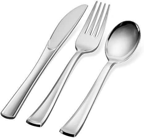 Set de Cubiertos Desechables de Plástico Plateado - 150 Piezas: 50 Cucharas, 50 Tenedores, 50 Cuchillos - Resistente para Fiestas en Gran Cantidad - imagen 6
