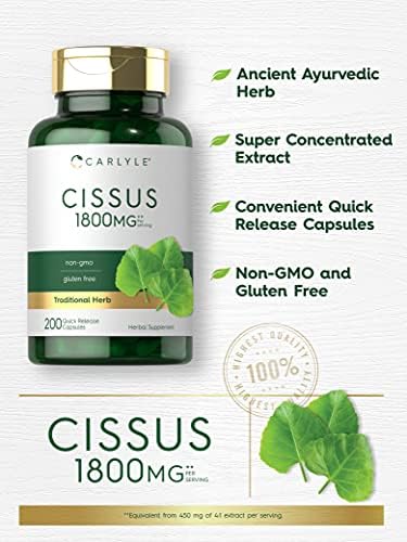 Carlyle Cissus Quadrangularis | 200 Cápsulas | Suplemento de Extracto de Hierbas Tradicional | Fórmula Sin OGM y Libre de Gluten - imagen 3