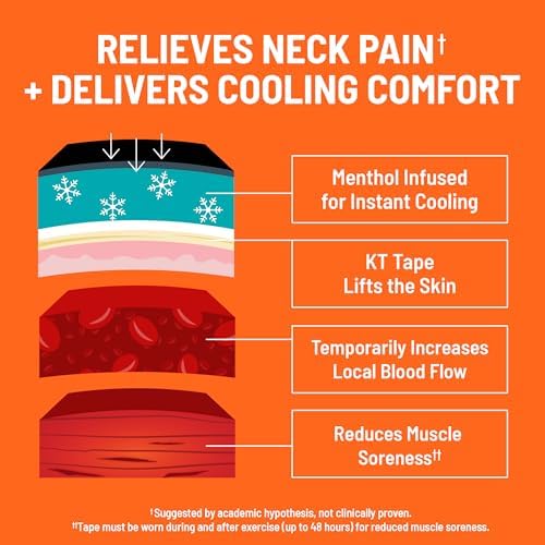 Parches KT Tape para Alivio de Dolor de Cuello, Tamaño Grande 3x9, Cinta Kinesiológica con Mentol, Terapia Refrescante, 6 Piezas - imagen 3
