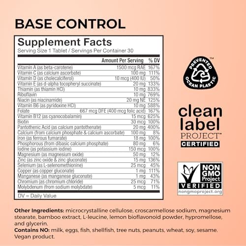 HUM Base Control Multivitamínico para Mujeres con Vitamina C, Hierro, Biotina, Zinc, Complejo B, 30 Cápsulas, Sin Gluten, Apoyo para Pre-Menopausia - imagen 5